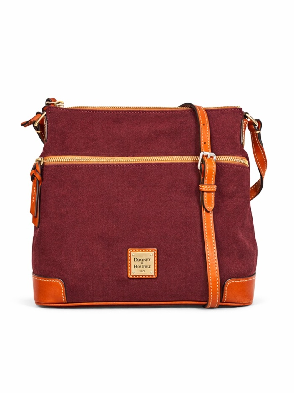 Dooney & Bourke Wine Colored Suede Letter Carrier Crossbody Bag